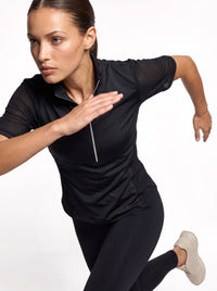 Zoe Performance Golf Polo – Silver Zip & Mesh Detail - inPhorm NYCBlack