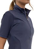 Zoe Performance Golf Polo – Silver Zip & Mesh Detail - inPhorm NYCSHADOW BLUE