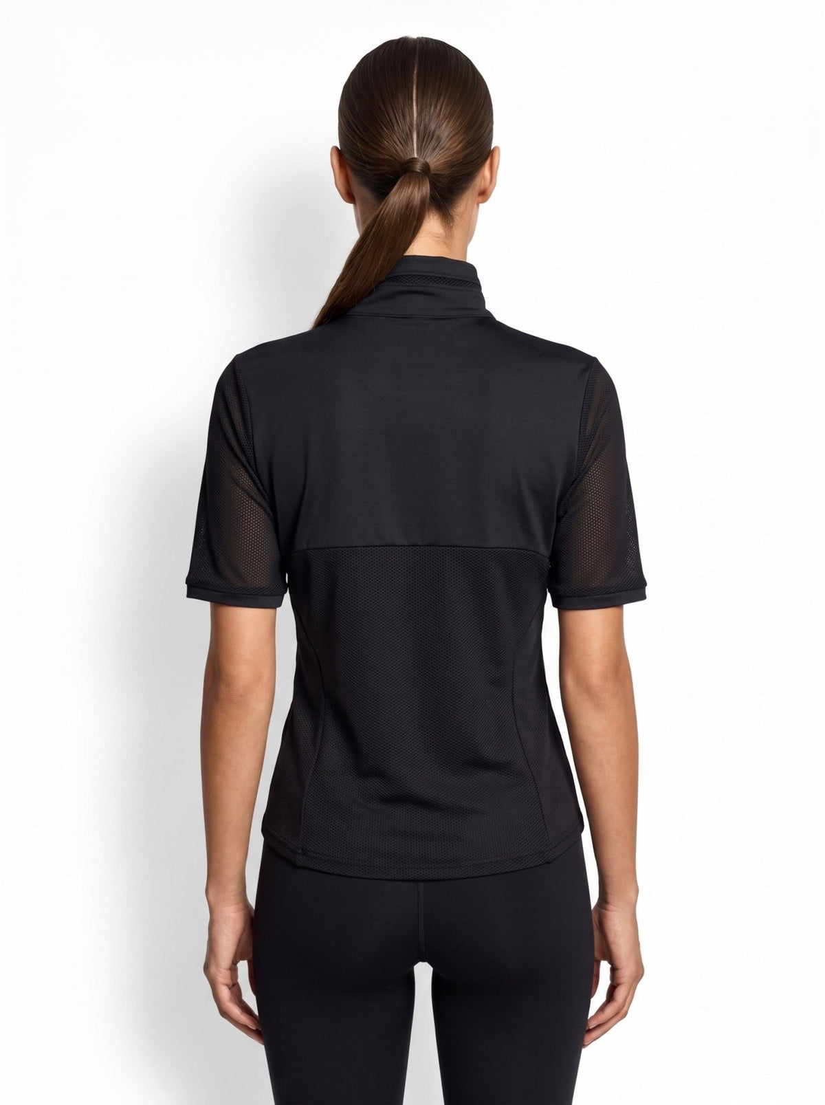 Zoe Performance Golf Polo – Silver Zip & Mesh Detail - inPhorm NYCBlack