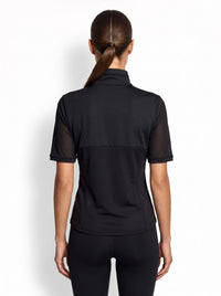Zoe Performance Golf Polo – Silver Zip & Mesh Detail - inPhorm NYCBlack