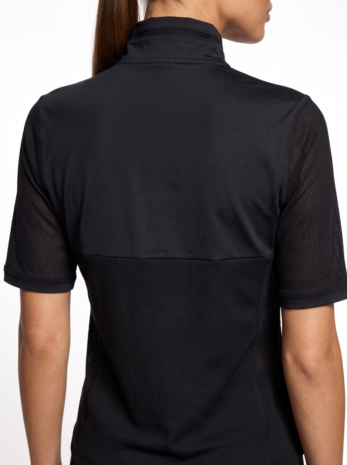 Zoe Performance Golf Polo – Silver Zip & Mesh Detail - inPhorm NYCBlack