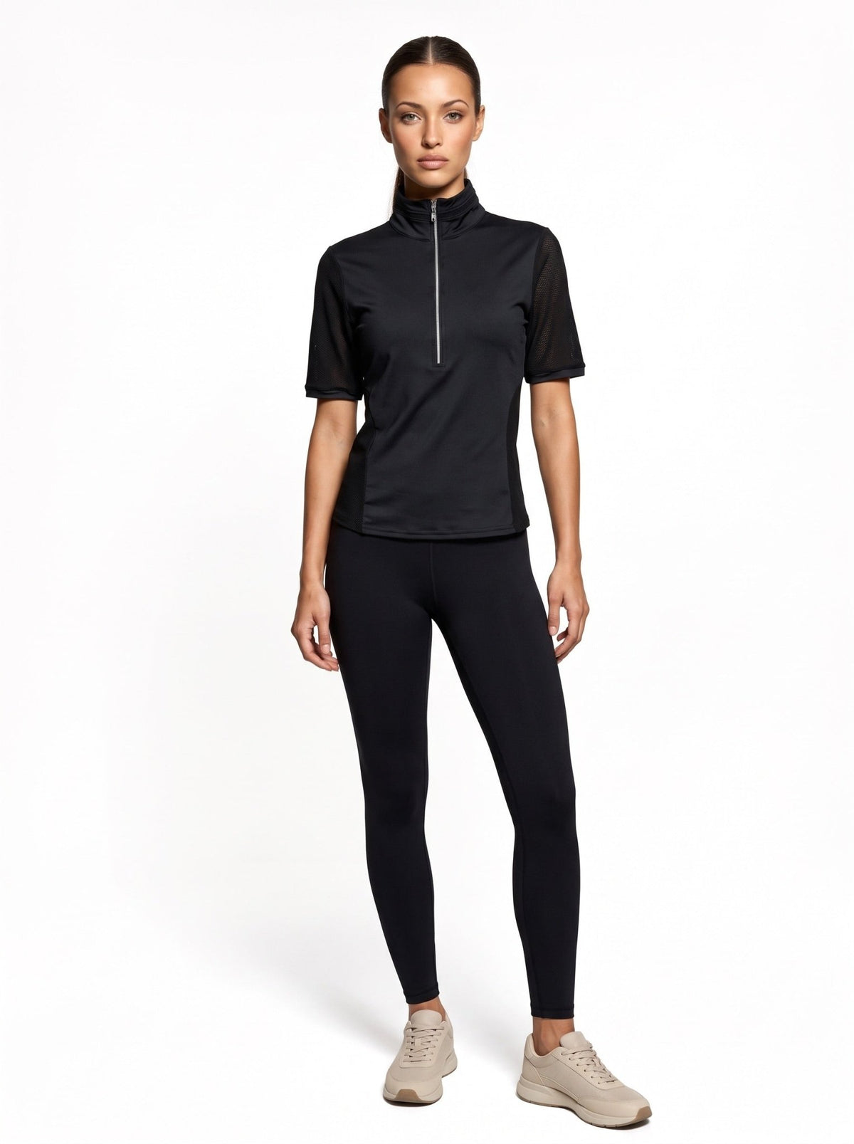 Zoe Performance Golf Polo – Silver Zip & Mesh Detail - inPhorm NYCBlack