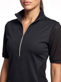 Zoe Performance Golf Polo – Silver Zip & Mesh Detail - inPhorm NYCBlack