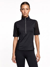 Zoe Performance Golf Polo – Silver Zip & Mesh Detail - inPhorm NYCBlack