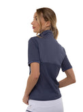 Zoe Performance Golf Polo – Silver Zip & Mesh Detail - inPhorm NYCSHADOW BLUE