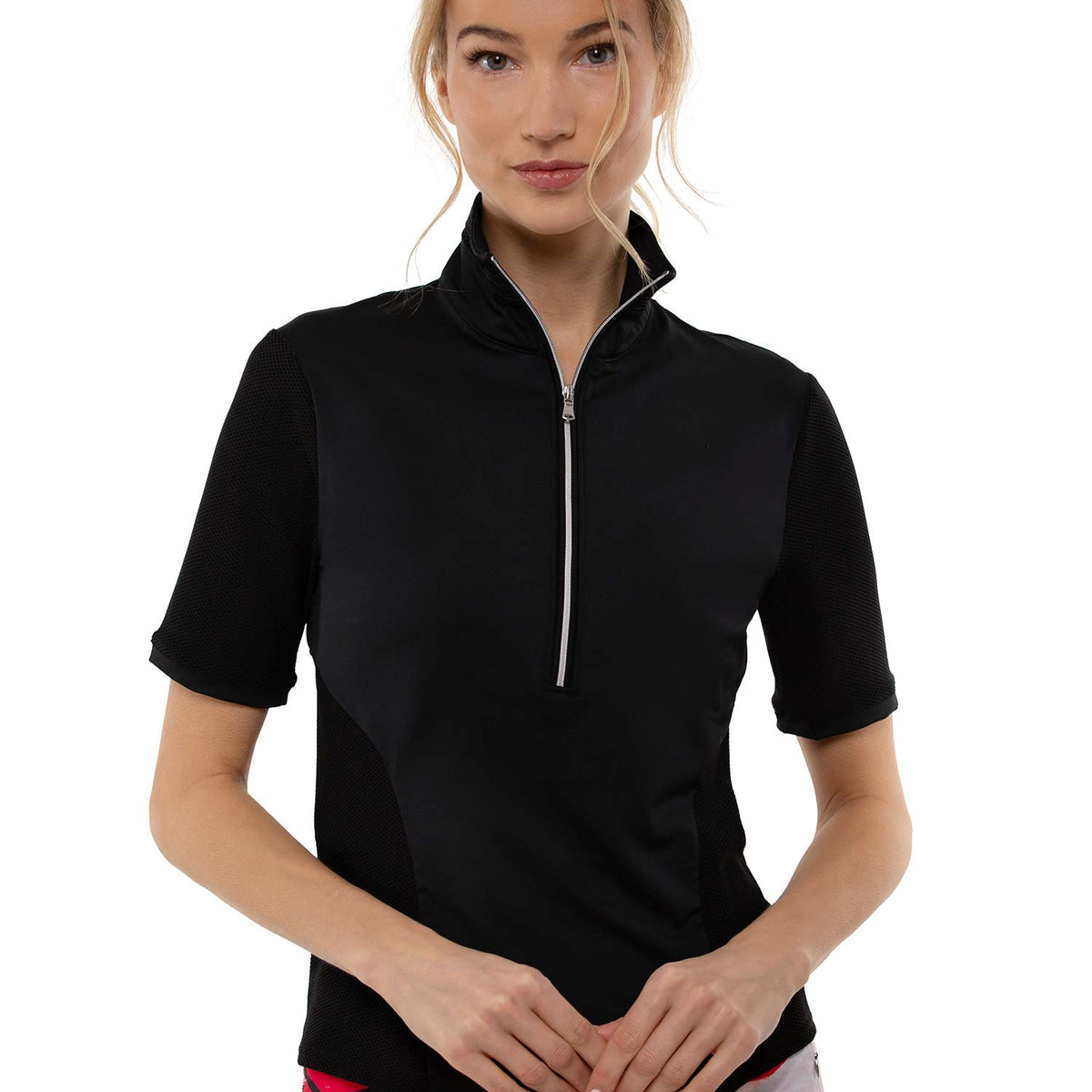 Zoe Performance Golf Polo – Silver Zip & Mesh Detail | Shop Women 