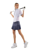 Zoe Performance Golf Polo – Silver Zip & Mesh Detail Tops - inPhorm NYCWHITE/SHADOW BLUE