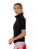 Zoe Performance Golf Polo – Silver Zip & Mesh Detail Tops - inPhorm NYCBlack