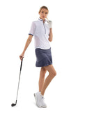 Zoe Performance Golf Polo – Silver Zip & Mesh Detail Tops - inPhorm NYCWHITE/SHADOW BLUE