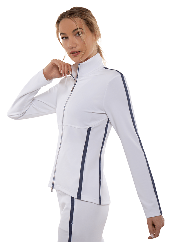 Zoe Performance Knit Jacket Jackets & Outerwear - inPhorm NYCWHITE/SHADOW BLUE