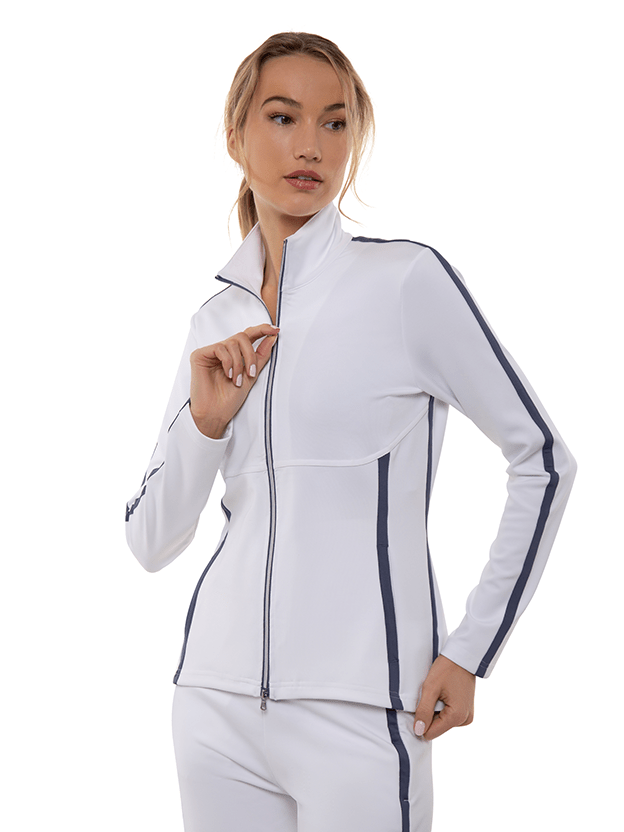 Zoe Performance Knit Jacket Jackets & Outerwear - inPhorm NYCWHITE/SHADOW BLUE