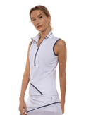 Zoe Performance Sleeveless High Collar Top Tops - inPhorm NYCWHITE/SHADOW BLUE